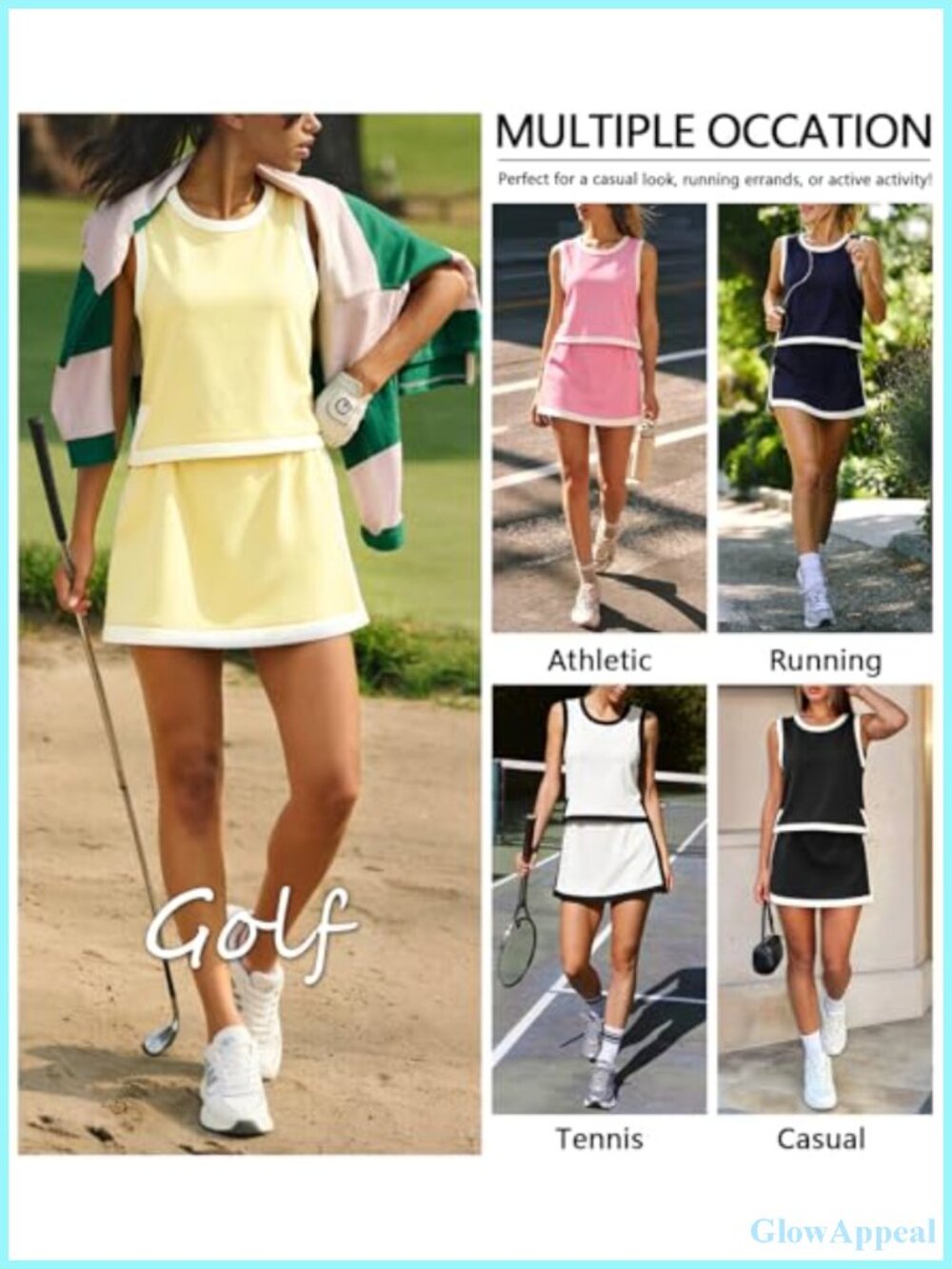 2 Piece Athletic Skirt Set for Women Sleeveless Crew Neck Built in Shorts with - Picture 5 of 6
